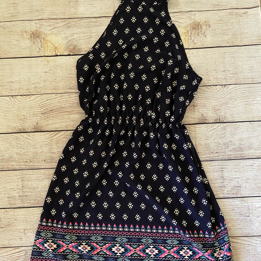 Aqua Strappy Geometric Print Dress